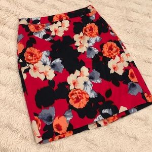 J. Crew Red Lines Pencil Skirt with Floral Pattern